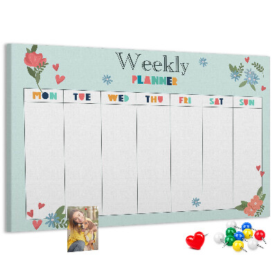Tableau en liège Agenda hebdomadaire floral aux détails colorés