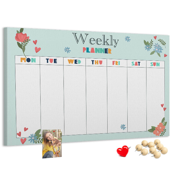 Tableau en liège Agenda hebdomadaire floral aux détails colorés