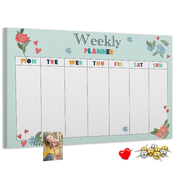 Tableau en liège Agenda hebdomadaire floral aux détails colorés