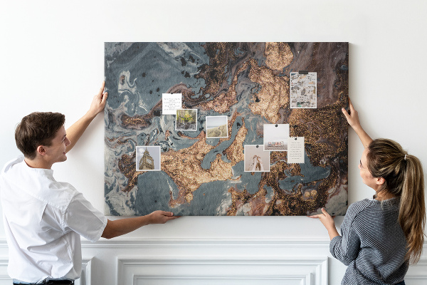 Tableau affichage liège Motif élégant dans les tons or et bleu