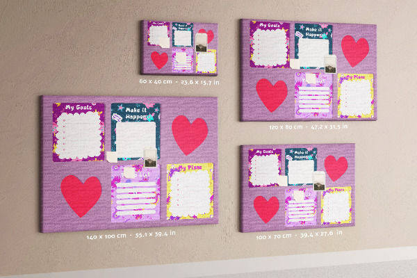 Tableau en liège Carnets colorés à motif de cœur