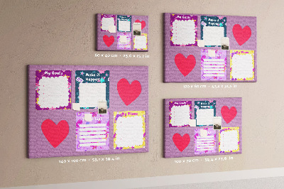 Tableau en liège Carnets colorés à motif de cœur