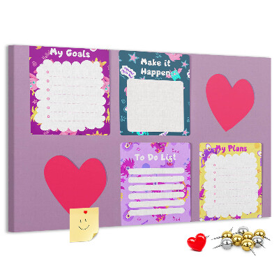 Tableau en liège Carnets colorés à motif de cœur