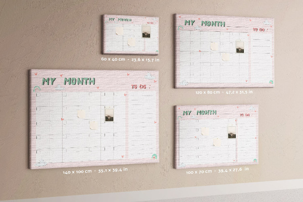 Tableau de liège Calendrier rose avec des nuages et des cœurs