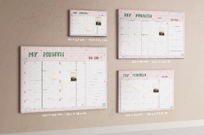 Tableau de liège Calendrier rose avec des nuages et des cœurs