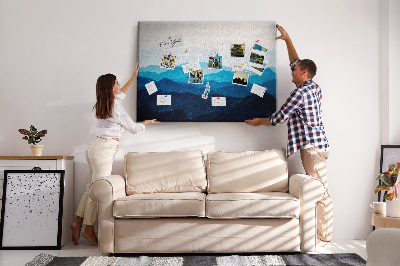 Tableau affichage liège Paysage de montagne aux nuances de bleu
