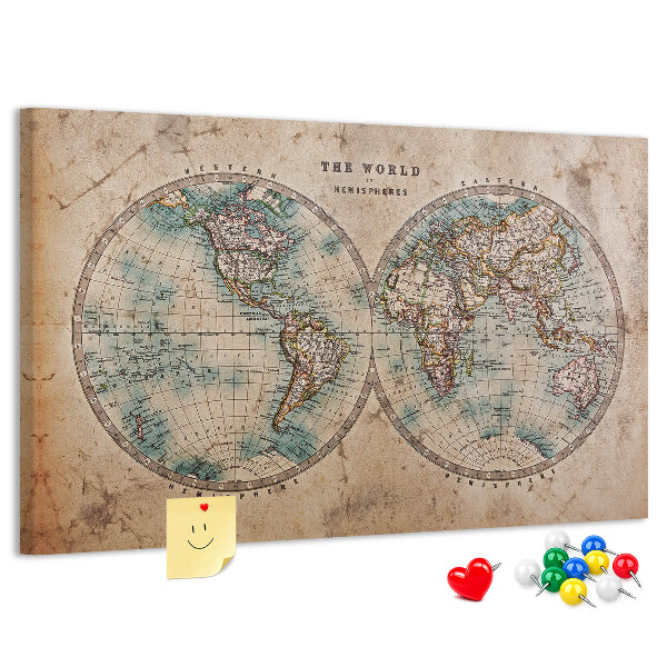 Tableau affichage liège Carte du monde antique avec contours colorés
