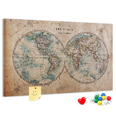 Tableau affichage liège Carte du monde antique avec contours colorés