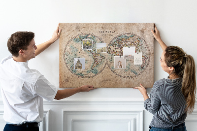 Tableau affichage liège Carte du monde antique avec contours colorés