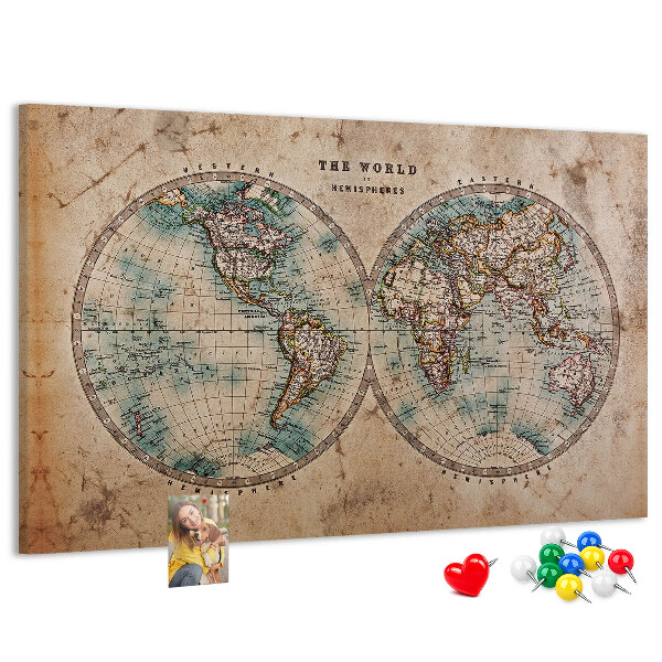 Tableau affichage liège Carte du monde antique avec contours colorés