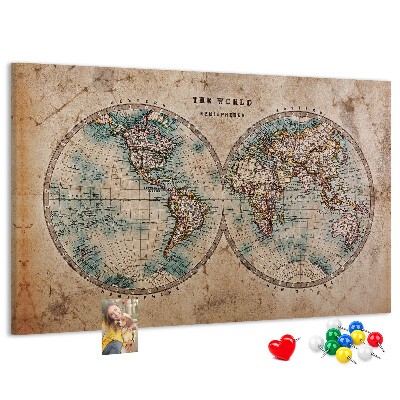 Tableau affichage liège Carte du monde antique avec contours colorés