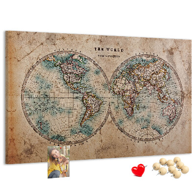 Tableau affichage liège Carte du monde antique avec contours colorés