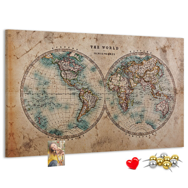 Tableau affichage liège Carte du monde antique avec contours colorés