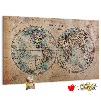 Tableau affichage liège Carte du monde antique avec contours colorés
