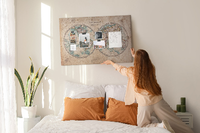 Tableau affichage liège Carte du monde antique avec contours colorés