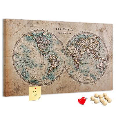 Tableau affichage liège Carte du monde antique avec contours colorés
