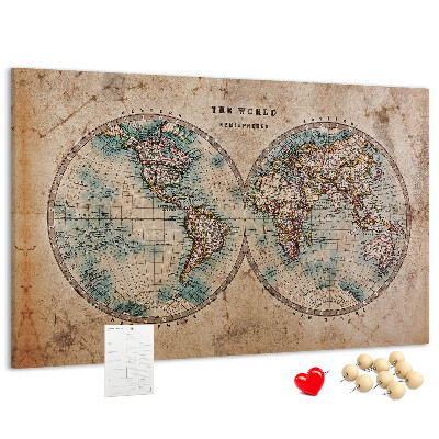 Tableau affichage liège Carte du monde antique avec contours colorés