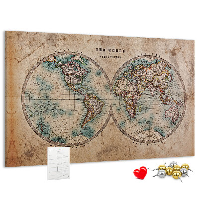 Tableau affichage liège Carte du monde antique avec contours colorés