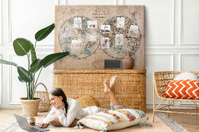 Tableau affichage liège Carte du monde antique avec contours colorés