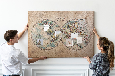 Tableau affichage liège Carte du monde antique avec contours colorés