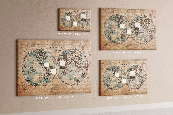 Tableau affichage liège Carte du monde antique avec contours colorés