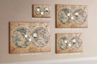 Tableau affichage liège Carte du monde antique avec contours colorés
