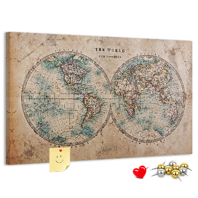 Tableau affichage liège Carte du monde antique avec contours colorés