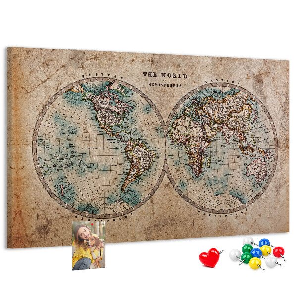 Tableau affichage liège Carte du monde antique avec contours colorés