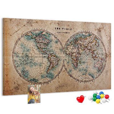Tableau affichage liège Carte du monde antique avec contours colorés