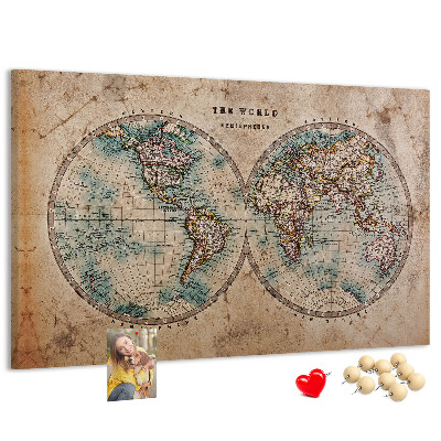 Tableau affichage liège Carte du monde antique avec contours colorés