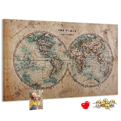 Tableau affichage liège Carte du monde antique avec contours colorés