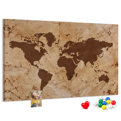 Tableau en liège Carte du monde antique sur fond brun