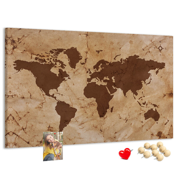 Tableau en liège Carte du monde antique sur fond brun