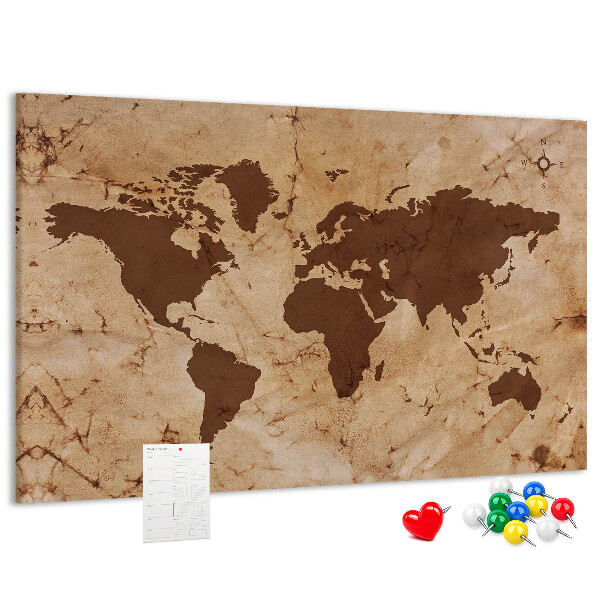 Tableau en liège Carte du monde antique sur fond brun