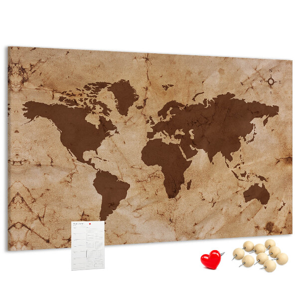 Tableau en liège Carte du monde antique sur fond brun