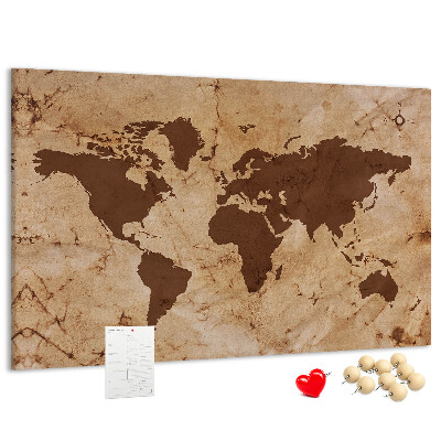 Tableau en liège Carte du monde antique sur fond brun