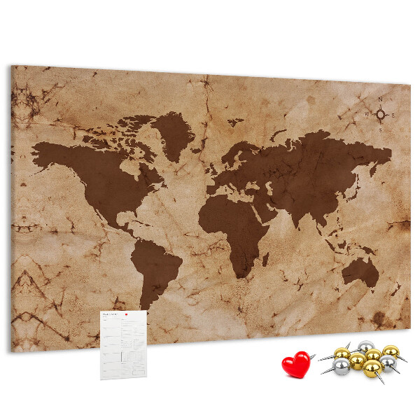 Tableau en liège Carte du monde antique sur fond brun