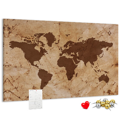 Tableau en liège Carte du monde antique sur fond brun