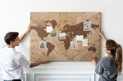 Tableau en liège Carte du monde antique sur fond brun