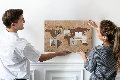 Tableau en liège Carte du monde antique sur fond brun