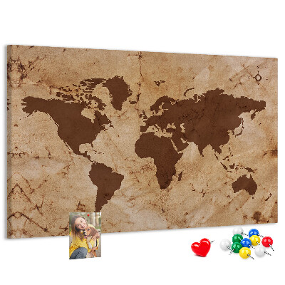 Tableau en liège Carte du monde antique sur fond brun