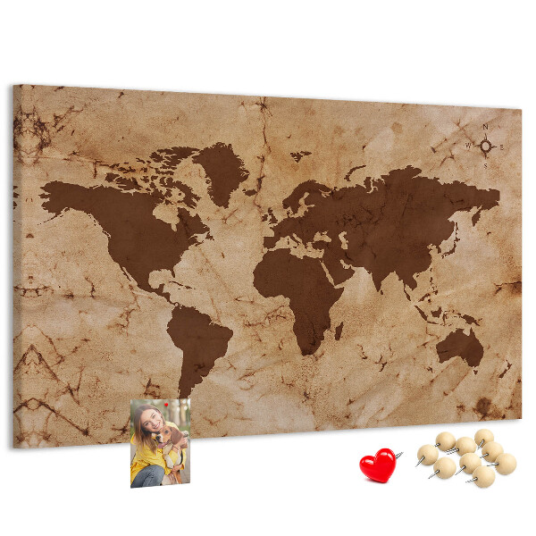 Tableau en liège Carte du monde antique sur fond brun