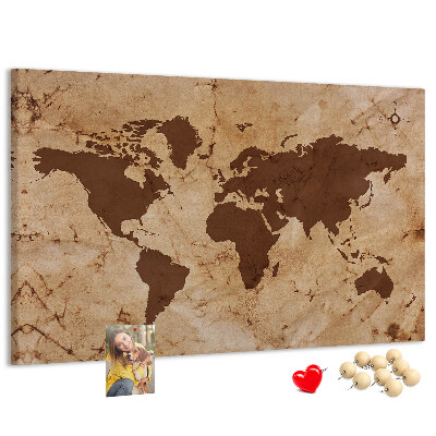 Tableau en liège Carte du monde antique sur fond brun