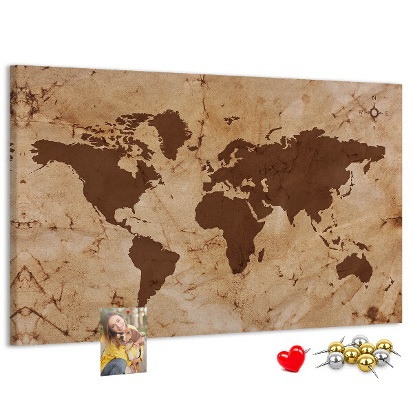Tableau en liège Carte du monde antique sur fond brun