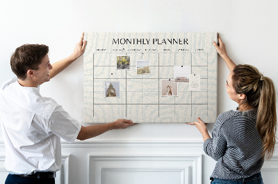 Tableau affichage liège Agenda mensuel au design minimaliste