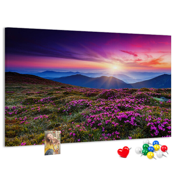 Tableau en liège Un coucher de soleil pittoresque sur le paysage montagneux