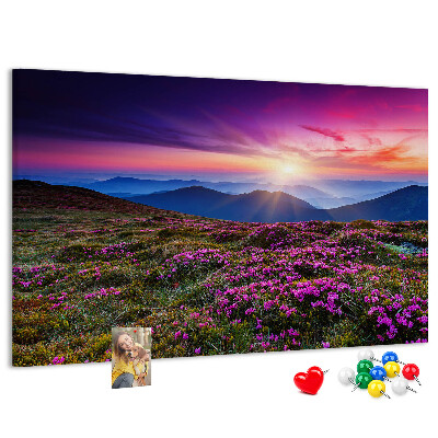 Tableau en liège Un coucher de soleil pittoresque sur le paysage montagneux