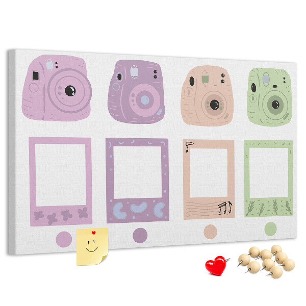 Tableau de liège appareils photo colorés aux teintes pastel