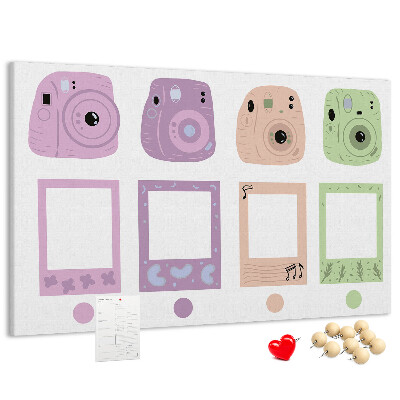 Tableau de liège appareils photo colorés aux teintes pastel