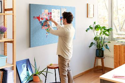 Tableau affichage liège Carte du monde avec les drapeaux des pays